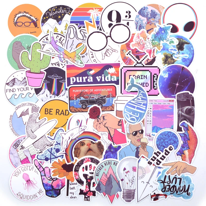 20 Style Vsco Stickers Things 50PCS Pack Cool Pink Girl Stickers For On The Laptop Fridge Phone Skateboard Suitcase Sticker