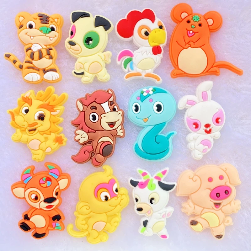 12pcs Lovely Cartoon animals with personality PVC Flexible Glue Flat Back DIY Scrapbook Embellishment Phone Craft Decoration F92