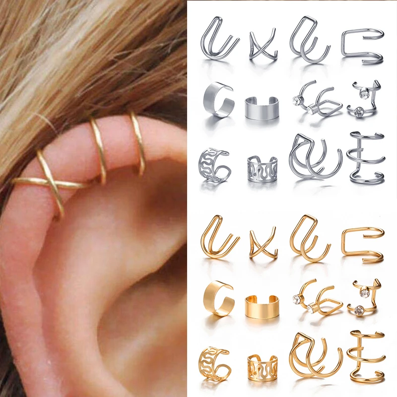 Modyle Fashion Gold Color Ear Cuffs Leaf Clip Earrings for Women Climbers No Piercing Fake Cartilage Earring Accessories Gift