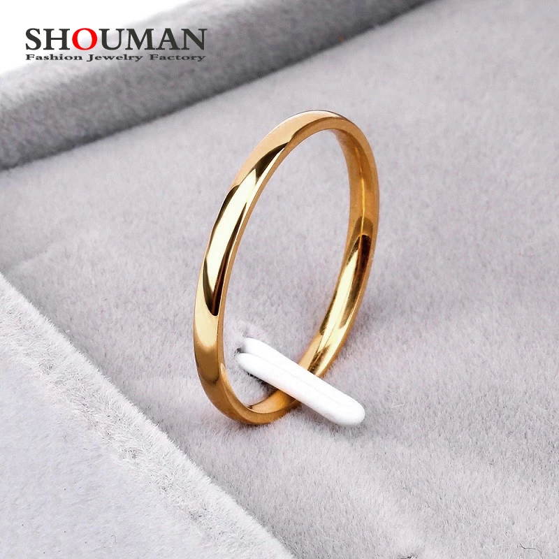 SHOUMAN 2020 2mm Thin Rose Gold Anti-Allergy Smooth Simple Titanium Steel Wedding Rings for Women  Valentine's Day Present