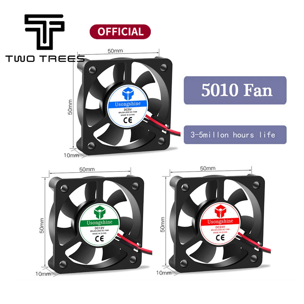 5010 DC5V/12V/24V 3D Printer Turbine Fan 5010 3D Printer Part Fan 50mm (50*50*10mm) 2Pin Brushless Cooling Fan 5/12/24v Fan Duct