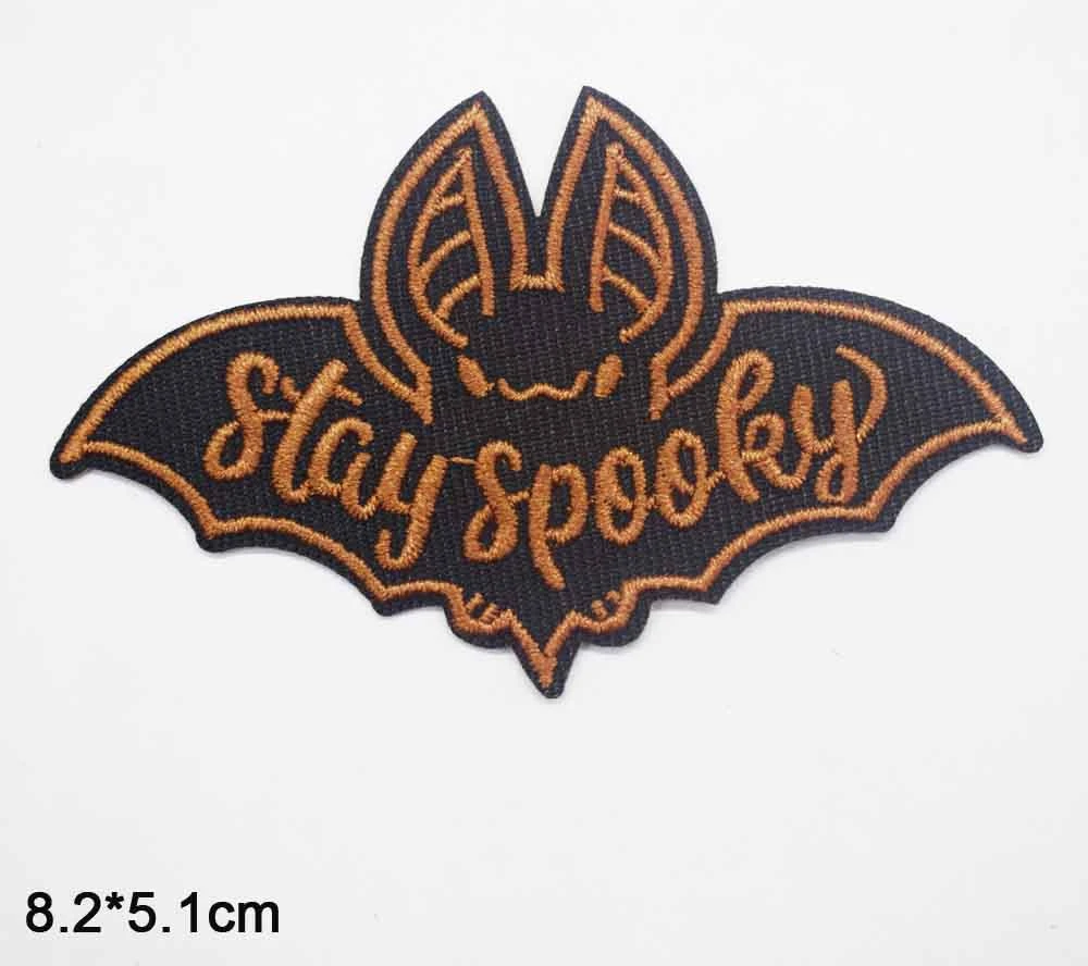 Animal Bat Stay Spooky Hollaween Scary Iron On Embroidered Clothes Patches For Clothing Stickers Garment Wholesale