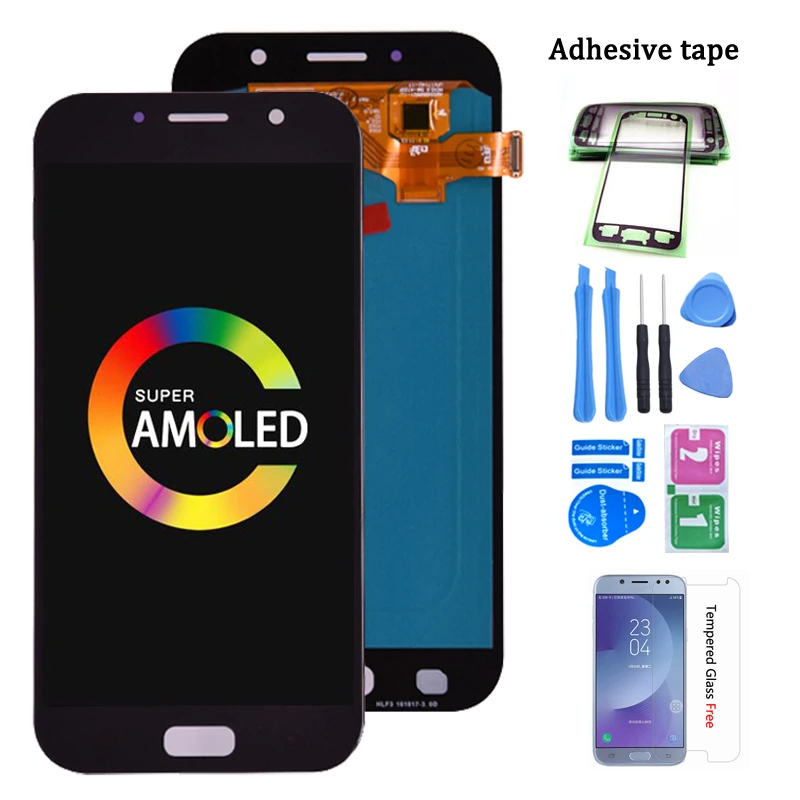 100% Super AMOLED LCD For Samsung Galaxy A7 2017 A720 A720F SM-A720F  LCD Display + Touch Screen Digitizer Assembly free ship