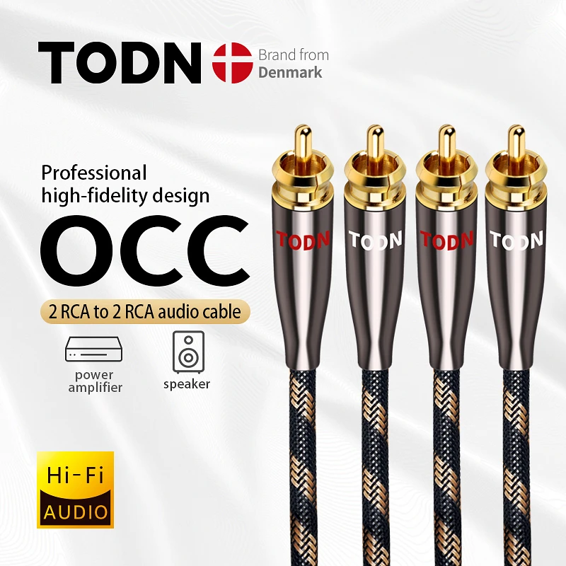 TODN 1 Pair RCA Cable 99.999% OCC Stereo RCA Cable High-performance Premium Hi-Fi Audio 2RCA to 2RCA Mixer Interconnect Cable T