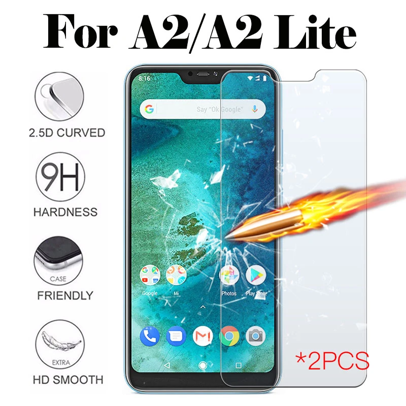 2PCS Protective Glass On For Xiaomi Mi A2 lite Glas Tempered Xaomi xiomi Xiaome A 2 A2lite light Screen Protector xiaomia2 film