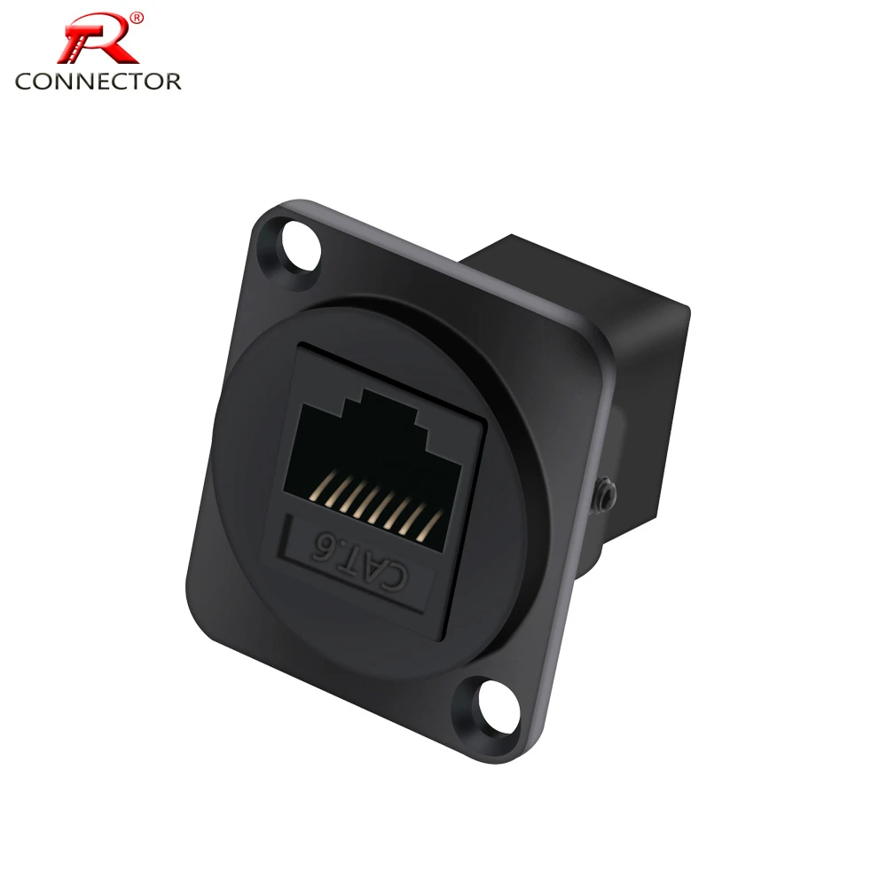 1PC RJ45 Connector, CAT.6, D type, 8P8C, Metal Shell+Copper Pins, Panel Mount Chassis RJ45 Female Socket Network Connector