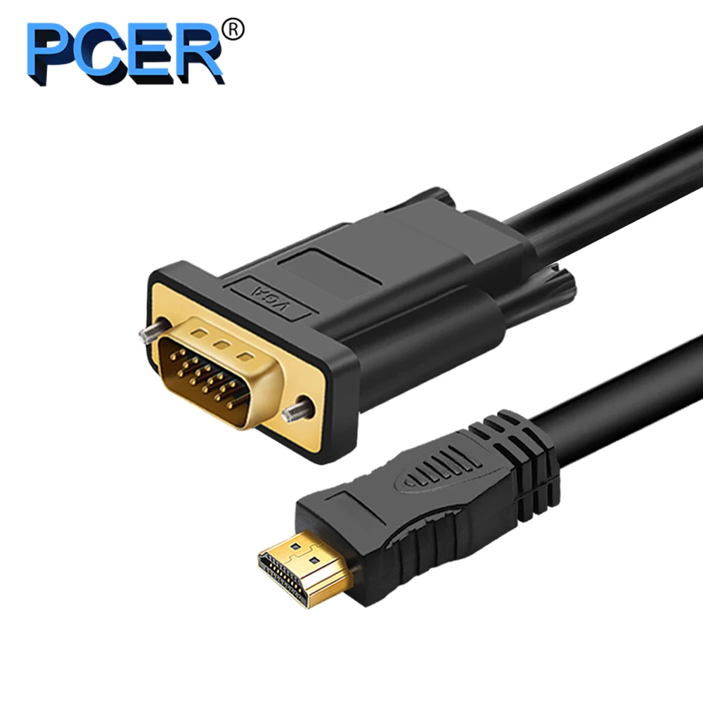 PCER HDMI VGA Cable HDMI to VGA Cable Cord Audio Video HDMI male to VGA male cable 1920*1080P For PC Monitor HDTV Projector