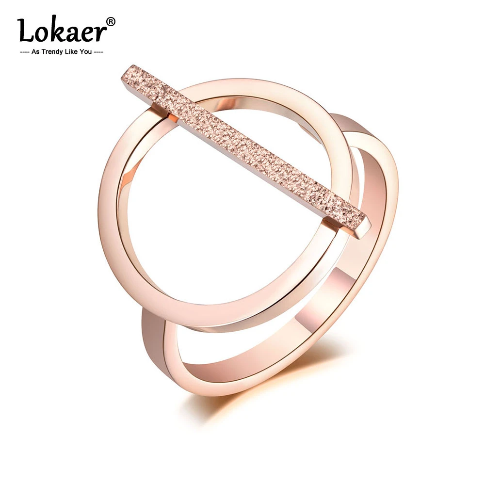 Lokaer OL Design Fashion Stainless Steel Ring Rose Gold Geometric Engagement Wedding Rings For Women Girls Jewelry Anillo R19008