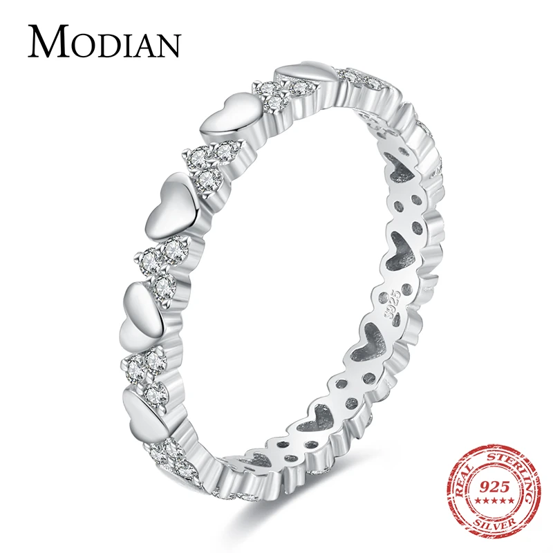 Modian Real 925 Sterling Silver Fashion Hearts Stackable Finger Rings For Women Hypoallergenic Fine Statement Jewelry Gift
