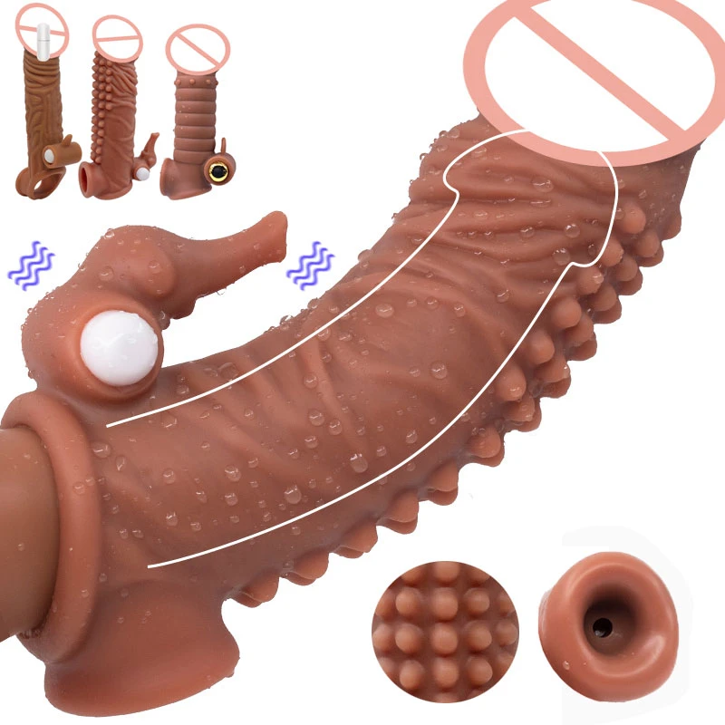 Sleeve For Penis Extender/Enlarger Reusable Comdoms Nozzle With Vibro Sex Toys Cock Enlargement Member Vibrator Intimate Goods