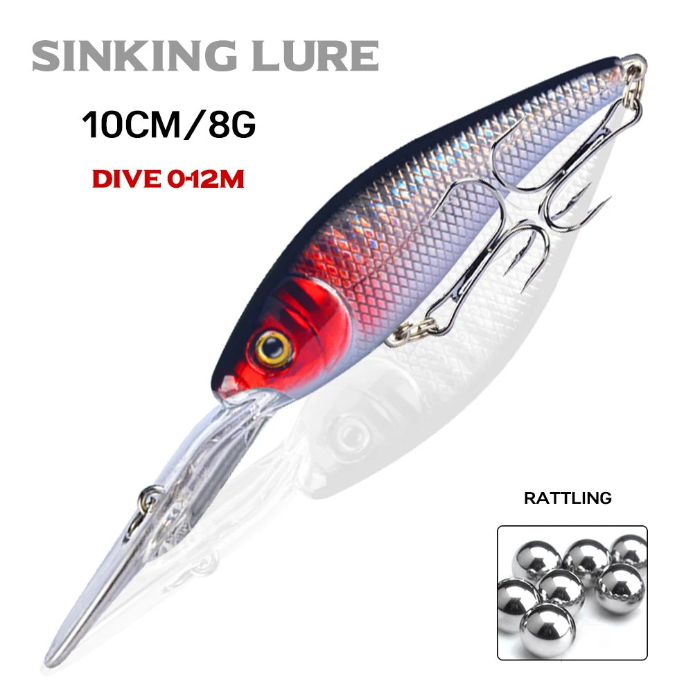 Deep Diving Minnow 10cm 9g Hard Artificial Bait Fishing Lure Bass Wobblers Crankbaits 6# Hooks Peche Carp Lures Winter