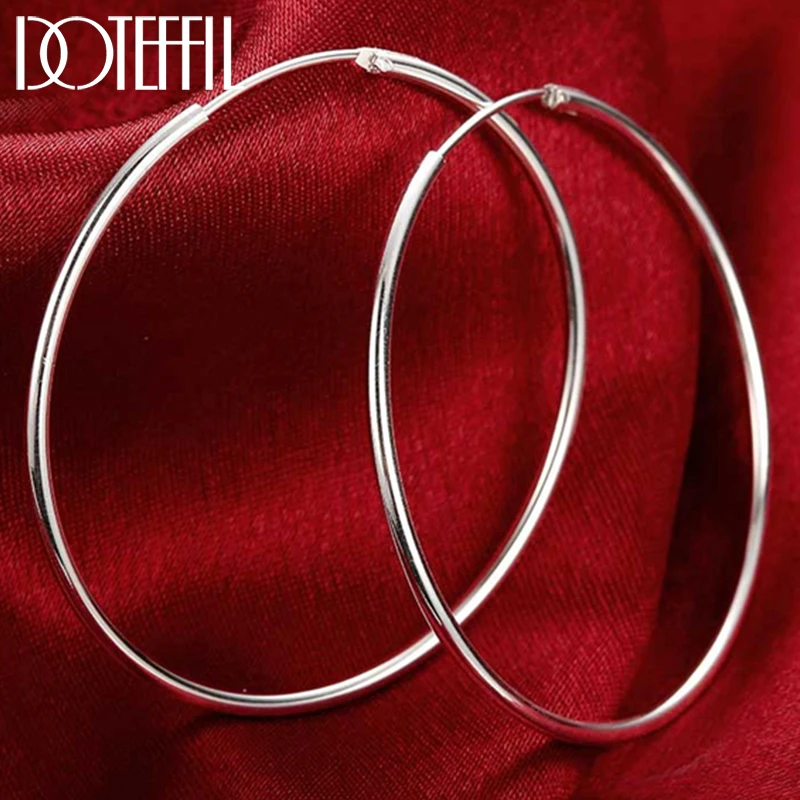 DOTEFFIL 100% 925 Sterling Silver Hoop Earring 50mm Round Circle Loop Gifts Simple Smooth Big Earrings For Women Jewelry