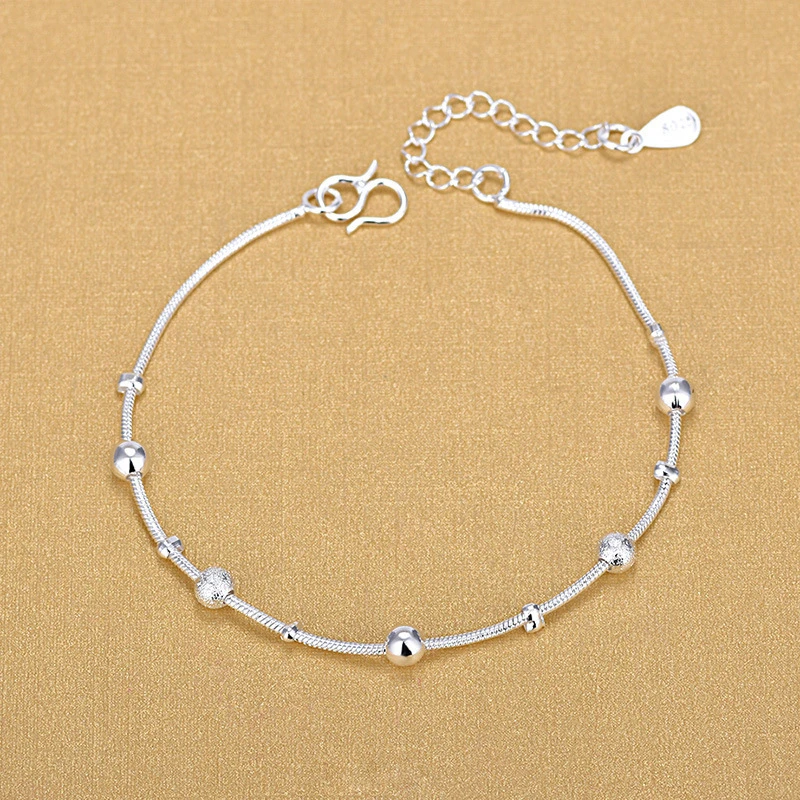 High Quality Silver Snake Chain Jewelry Bracelet 925 Sterling Silver Big Small Beads Beaded Bracelets 2020 Gift