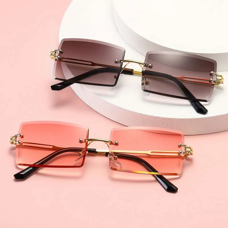 2021 Square Sunglasses Women Brand Designer Fashion Rimless Gradient Sun Glasses Shades Cutting Lens Ladies Frameless Eyeglasses