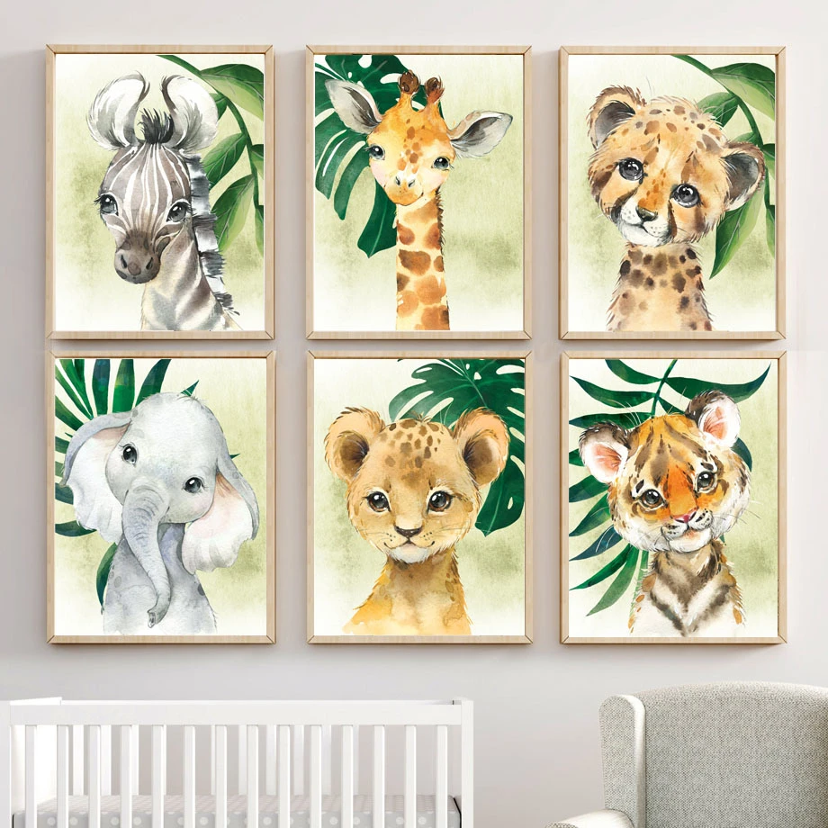Lion Giraffe Zebra Tropical Leaf Jungle Animals Nordic Posters And Prints Wall Art Canvas Painting Wall Pictures Kids Room Decor