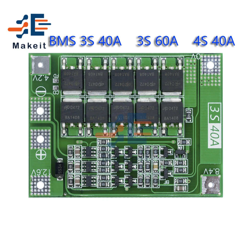 smart BMS 3S 4S 40A 60A 12v 48v 18650 Li-ion Lithium Battery Charger Protection balance Board with balancers equalizer