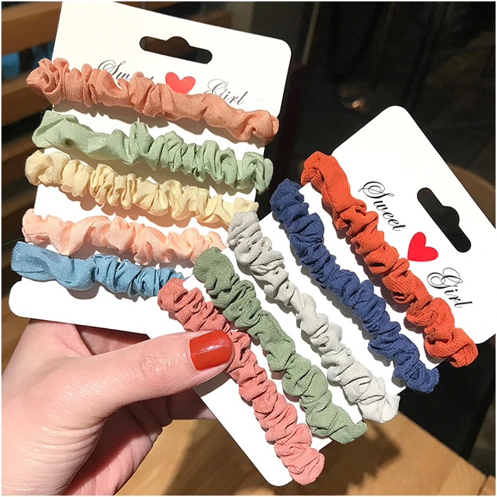 6pcs 5pcs Ins Hot Scrunchies Hair Ring Tie Rope Satin Candy Color Ponytail Holders Hairbands Korean Lady Grils Hair Accessories