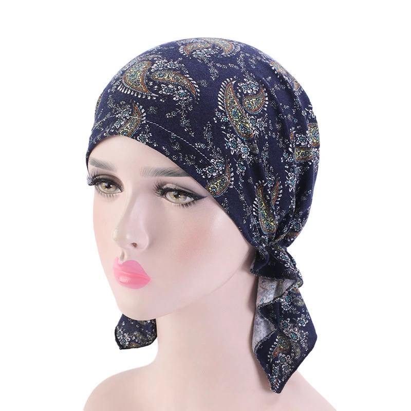 Helisopus Women New Cotton Elastic Scarf Turban Cap Ladies Print Ruffle Cancer Chemo Hat Beanie Head Wrap Lady Hair Accessories