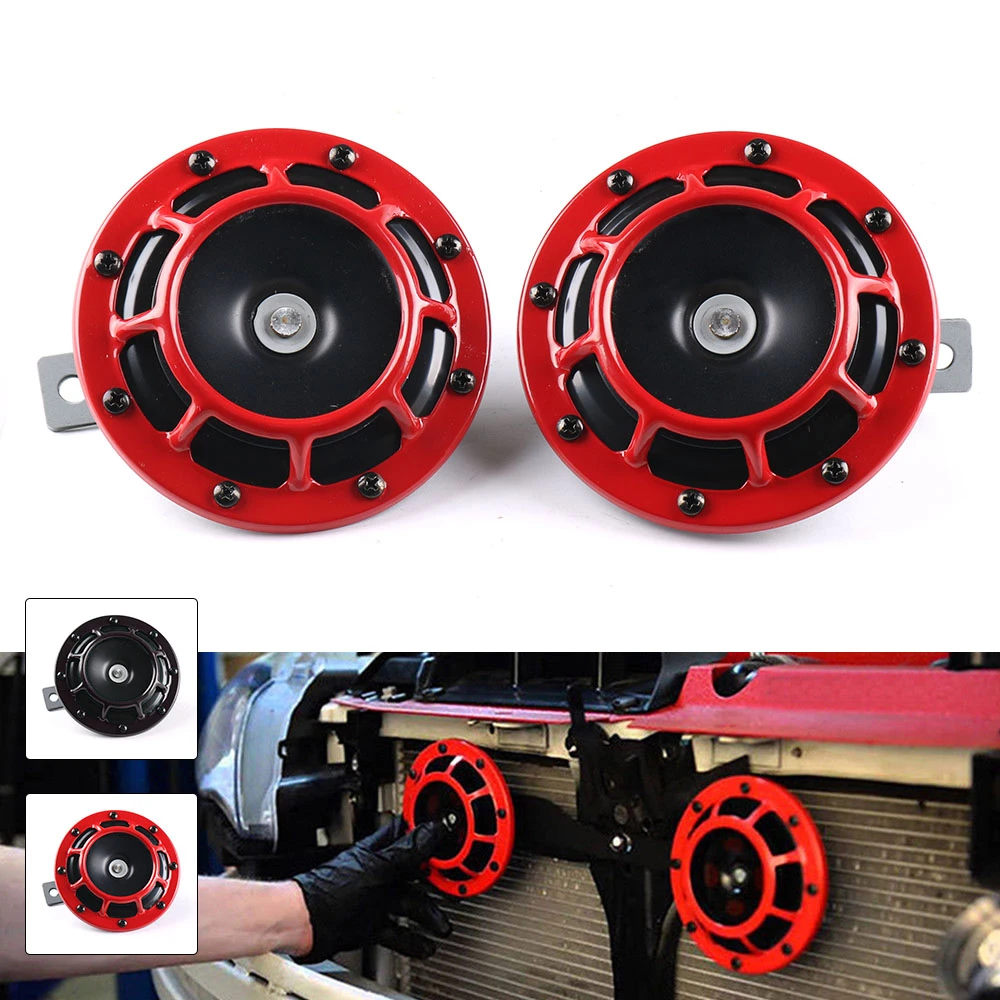 Red/Black Hella Super Loud Compact Electric Blast Tone Air Horn Kit 12V 115DB For Motorcycle Car 2pcs/set