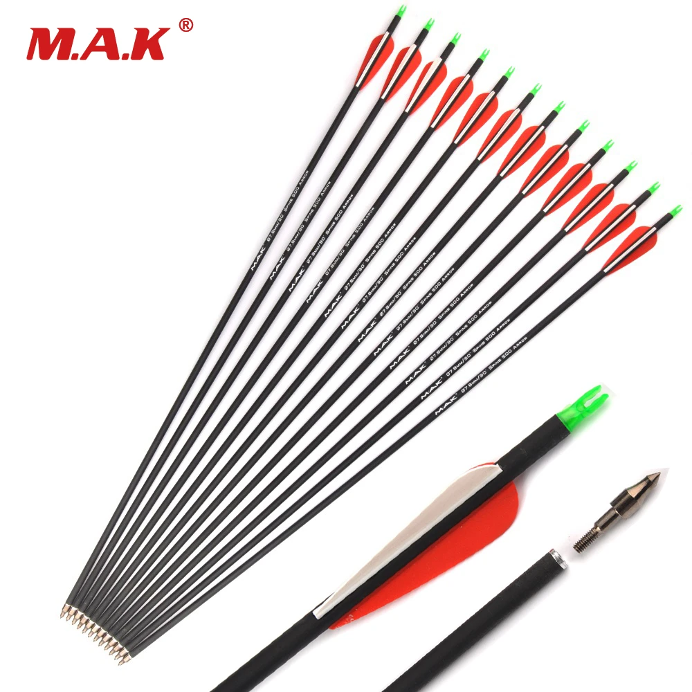 US DE Mixed Carbon Arrow 28/30/32 Inches Spine 500 Diameter 7.8 mm for Compound/Recurve Bow Archery Shooting