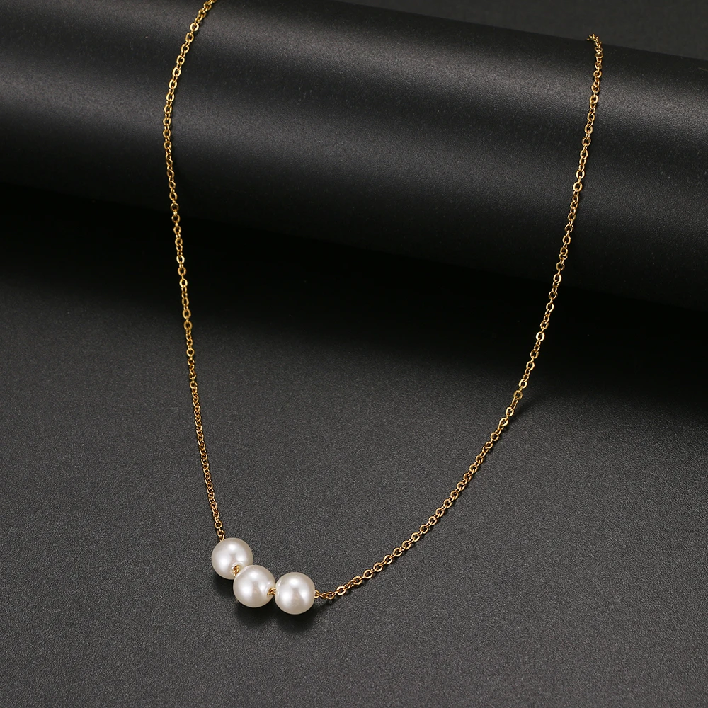 2021 New Fashion Kpop Cute Three Pearl Choker Necklaces Stainless Steel Chain Necklace Pendant Party For Women Jewelry Girl Gift