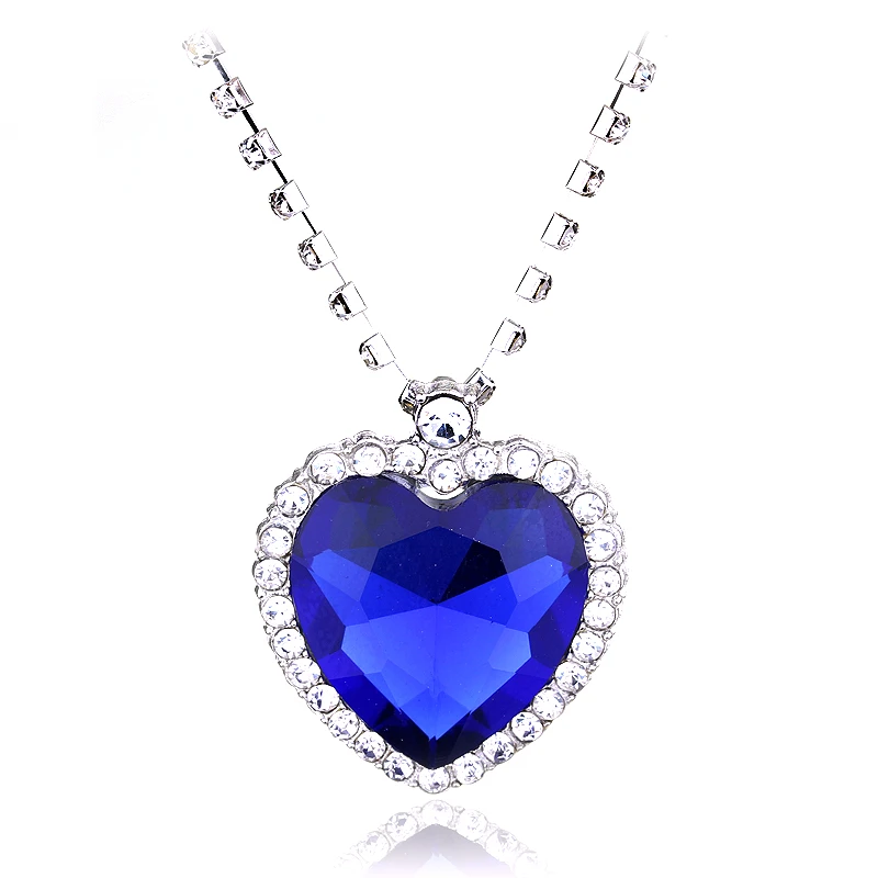 Titanic Ocean Heart Love Forever Necklace Heart Crown Crystal Charm Choker Pendant For Women Girls Valentine's Day Birthday Gift
