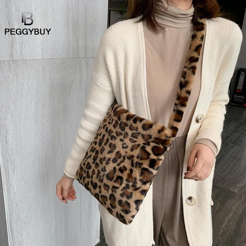 Fashion Leopard Crossbody Handbag Women Plush Casual Shoulder Messenger Bag Fashion Female  Vintage Crossbody Bags Dropshipping