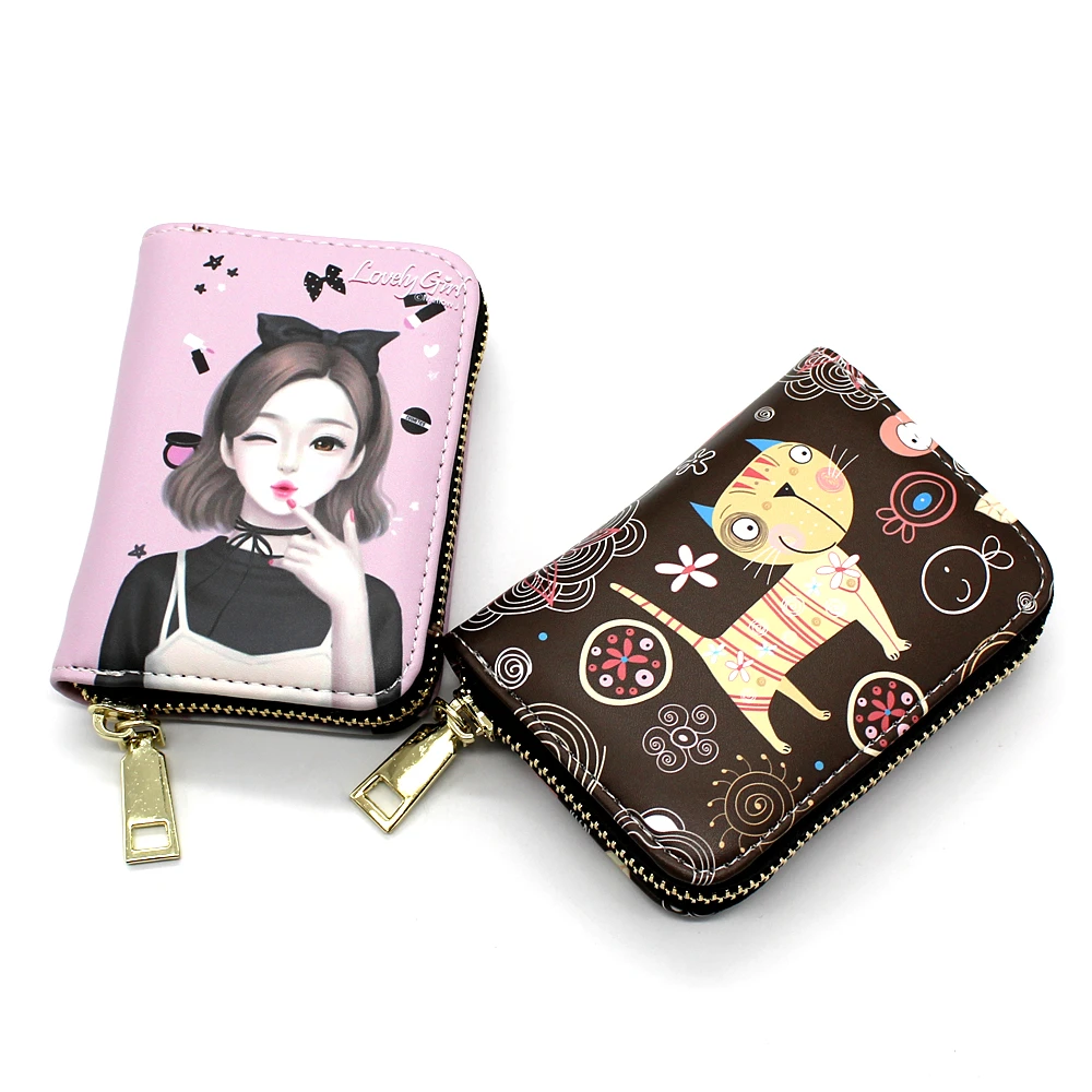 Fashion Bank Card Bag Girls Cartoon Small Wallet PU Leather Coin Purse Business ID Credit Card Holder Case Women Mini Clutch Bag