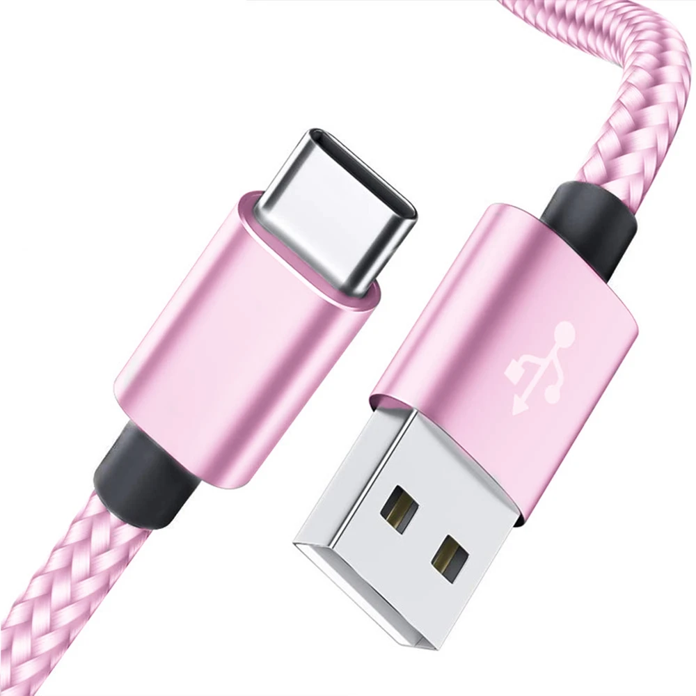 USB Type C  Fast Charging Cable for Xiaomi mi9 9t 8 7 mi a1 a2 a3 Realme Q X x2 pro 0.25M/1M/2M Pink Charger for Samsung S9 S8 +