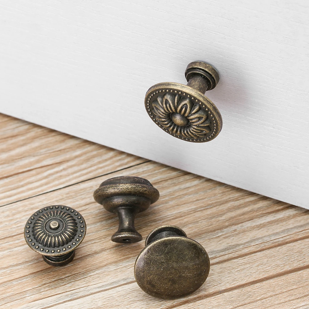 2 Pcs Antique Pull Handles Round Shape Cabinet Pulls Retro Drawer Knob Wardrobe Pulls Door Furniture Handle Hardware Fittings