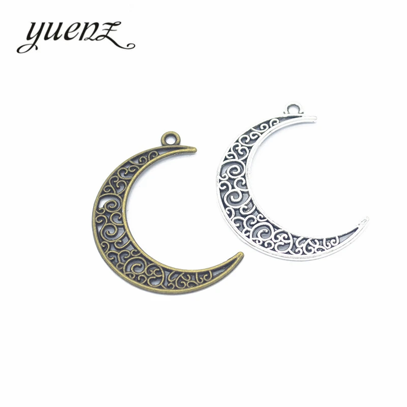10 pcs vintage Tibetan Silver Plated moon Charms Metal  Pendants for Jewelry Making DIY Handmade Craft 41*31 mm L606