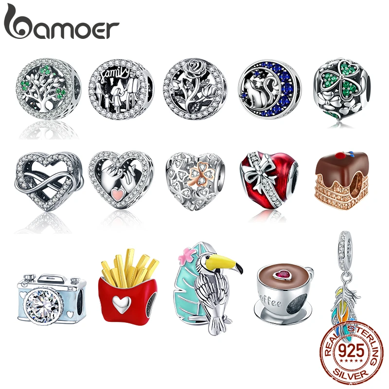 bamoer Family Charm for Original 925 Bracelet Bangle Round Metal Beads for Women Family Gifts DIY Jewelry Making SCC1339