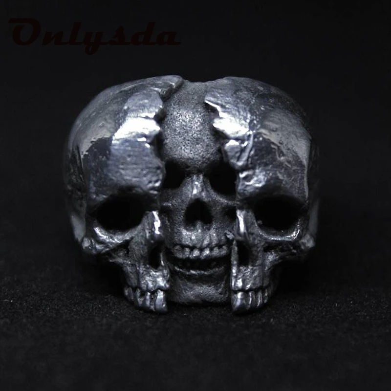 Onlysda Cool Men's Calvarium Skull Ring With Cross Gothic 316L Stainless Steel Biker Anel Motorcycle Band jewellery Gift