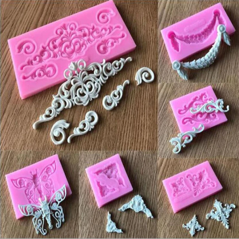 3D Craft Baroque Scroll Relief Silicone Mold Cake Decorating Tools Fondant Chocolate Candy Gumpaste Mold Cupcake Frame Baking