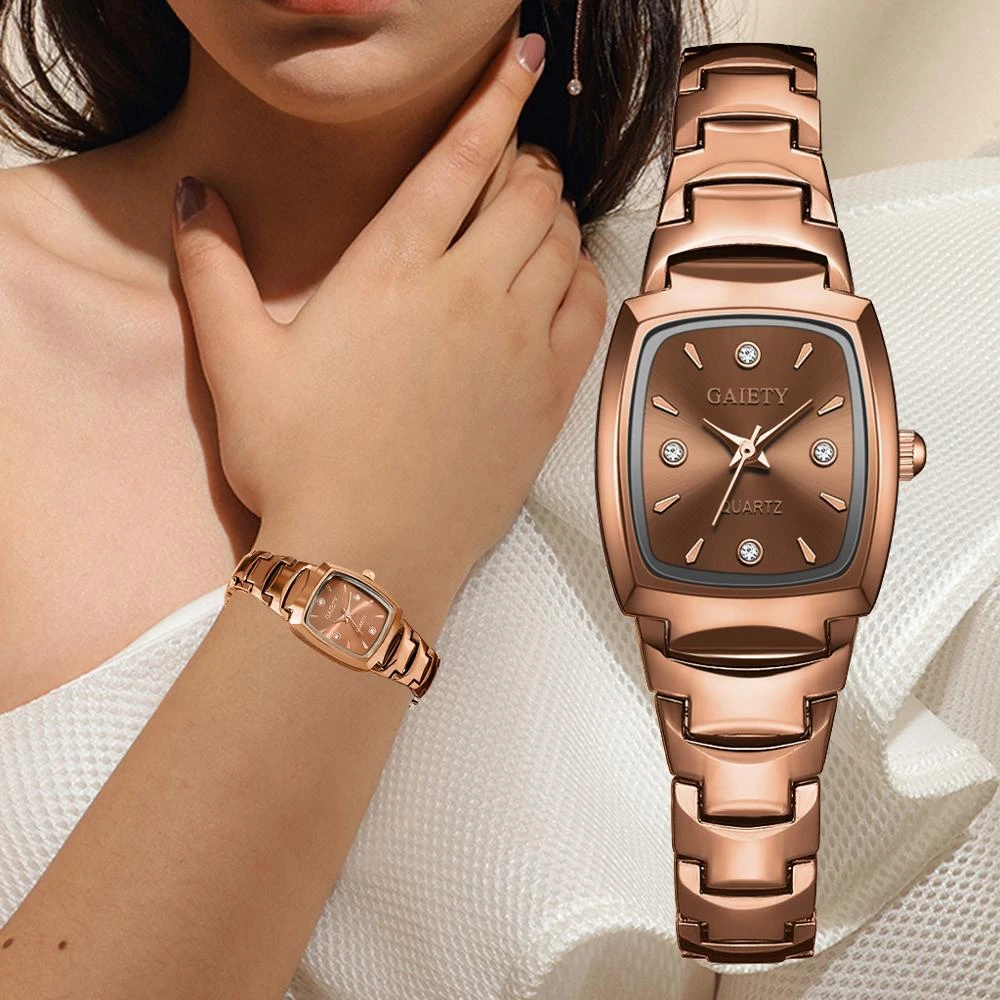 Women Bracelet Watch Rose Gold Fashion Luxury Stainless Steel Wrist Watch Rhinestone Ellipse Creative Ladies Dress Quartz Watch