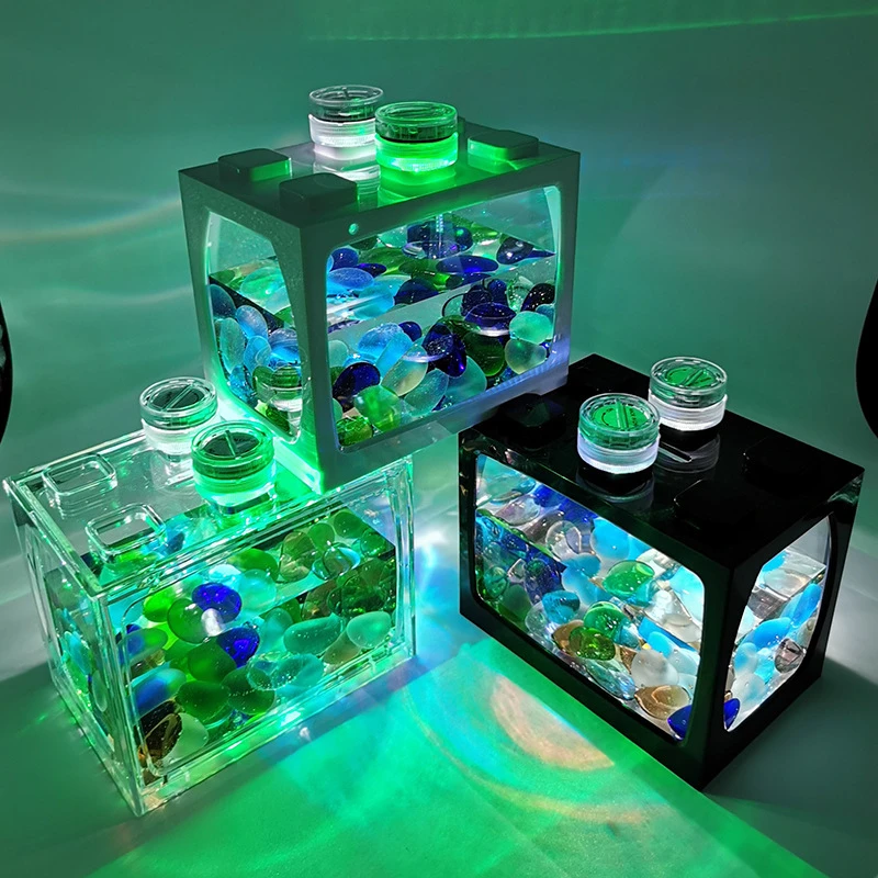 Desktop Aquarium Fish Tank With Light Battery Type Small Fighting Fish Tank Office Mini Fighting Fish Tank Aquarium Supplies