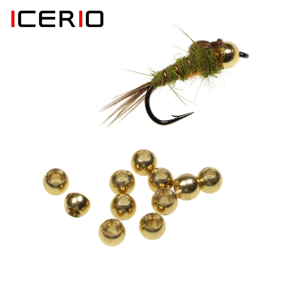 ICERIO 100PCS Brass Beads Head for Nymph Streamer Bugs Fly Fishing Tying Materials 2.4mm 2.8mm 3.3mm 3.8mm