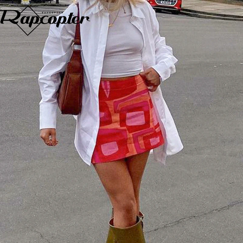 Rapcopter Printed Vitage Skirts y2k Fashion Mini Skirts HIgh Waisted Short Skirts Streetwear Female Harajuku Skirts 2021 New 90s