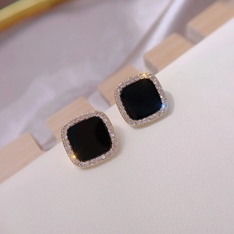 High-sense Korean Trend Elegant Pave Zircon Geometric Square Stud Earrings for Women Girl Fashion Jewelry Party Gifts 2S940