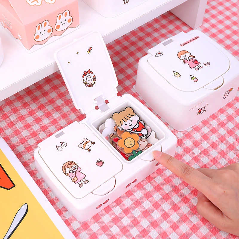 W&G Ins Button Desktop Cute Storage Box with Lid Sundries Mini Jewlery Storage Box Organizer Kawaii Box Container Storage Small