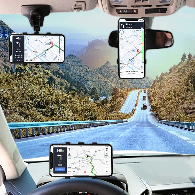 3 in 1 HUD Dashboard Car Phone Holder 360 Degree Mobile Stands Rearview Mirror Sun Visor In Car GPS Navigation Bracket Support