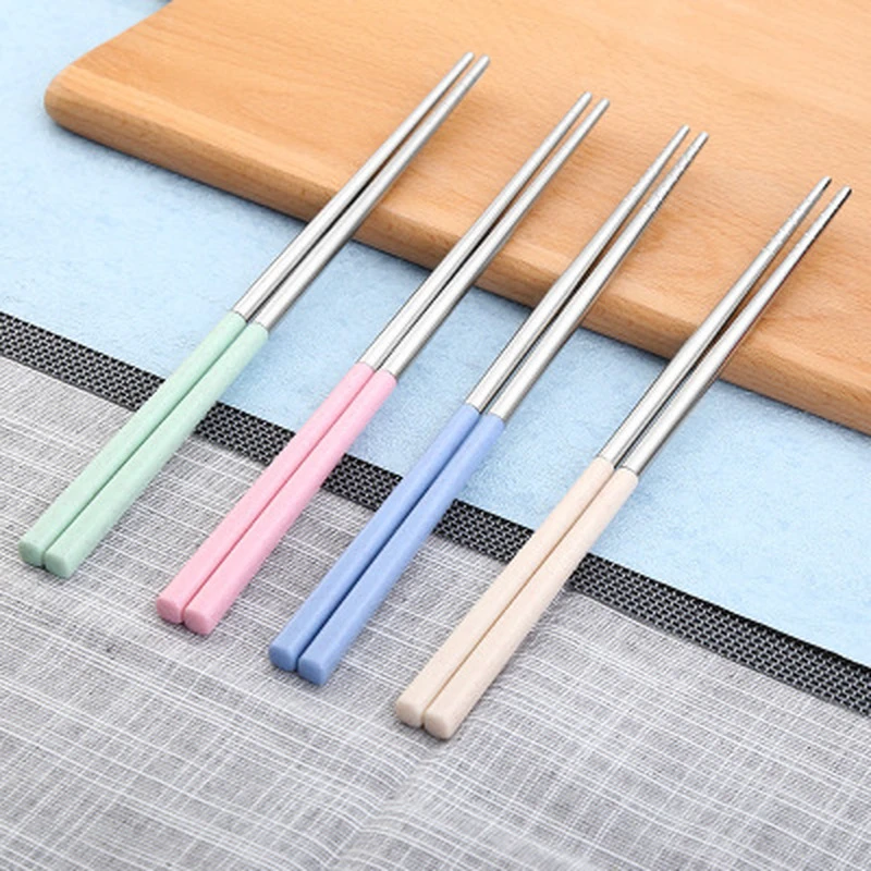 1 pair Stainless Steel Chopsticks Korean Portable Travel Metal Chopsticks Food Sushi Sticks Non Slip Reusable Easy To Clean