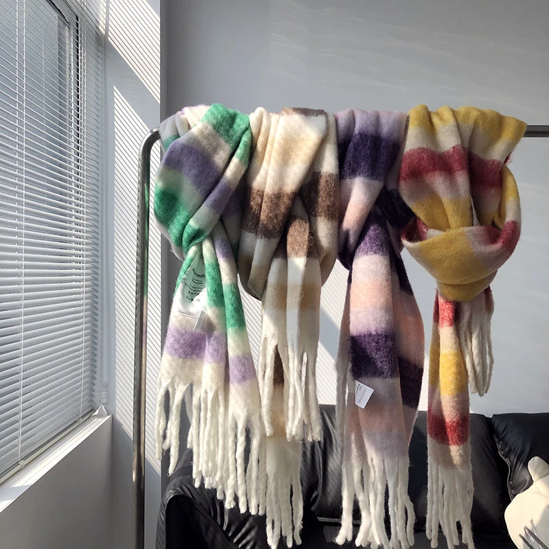 2020 Winter Color Matching Thickened Scarf Shawl Female Korean Style Versatile Four Color Gradient Tie Dye Scarf