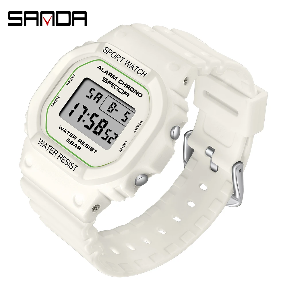 SANDA White Fashion Women's Watches Waterproof LED Digital Watch for Female Clock Ladies Sport Wristwatch relogio feminino 293