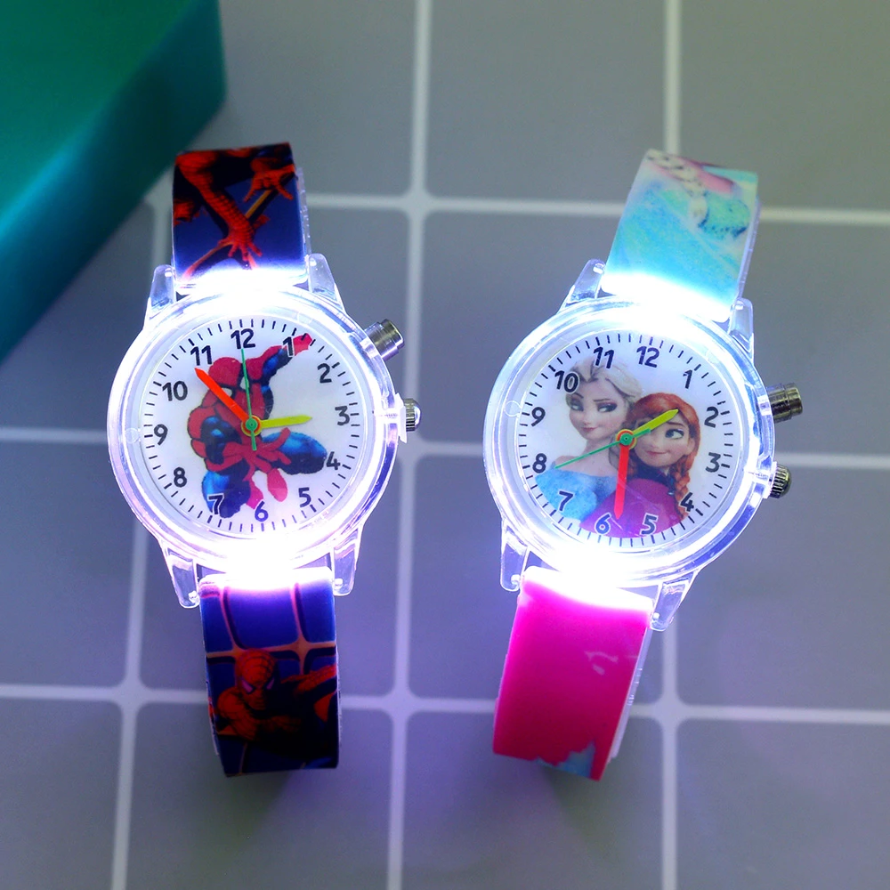 Princess Elsa Kids Watches Girls Silicone Strap Cartoon Rabbit Dinosaur Flash Light Children Wrist Watch Clock reloj infantil
