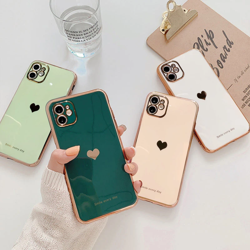Electroplated love heart Phone Case For iPhone 11Pro 13 12 Pro Max XR XS X XS Max 7 8 Plus Shockproof Protective Back Cover capa