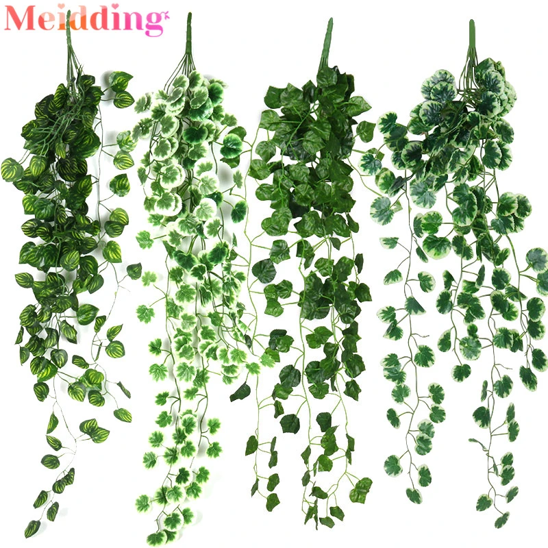 90/190cm Artificial Plants Ivy Leaf Garland Fake Foliage Home Garden Wall Hanging Vine Leaves Branches Green Plant Wedding Decor