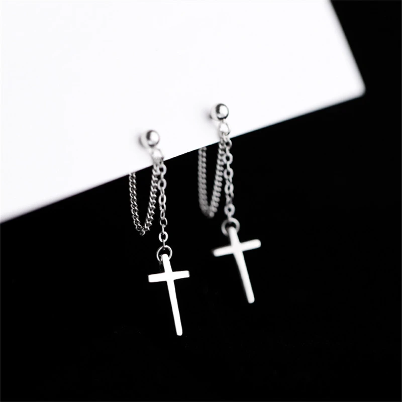 100% 925 Sterling Silver Tassel Cross Stud Earrings For Women Kids 2020 Korean Wedding Jewelry boucle d'oreille Hypoallergenic