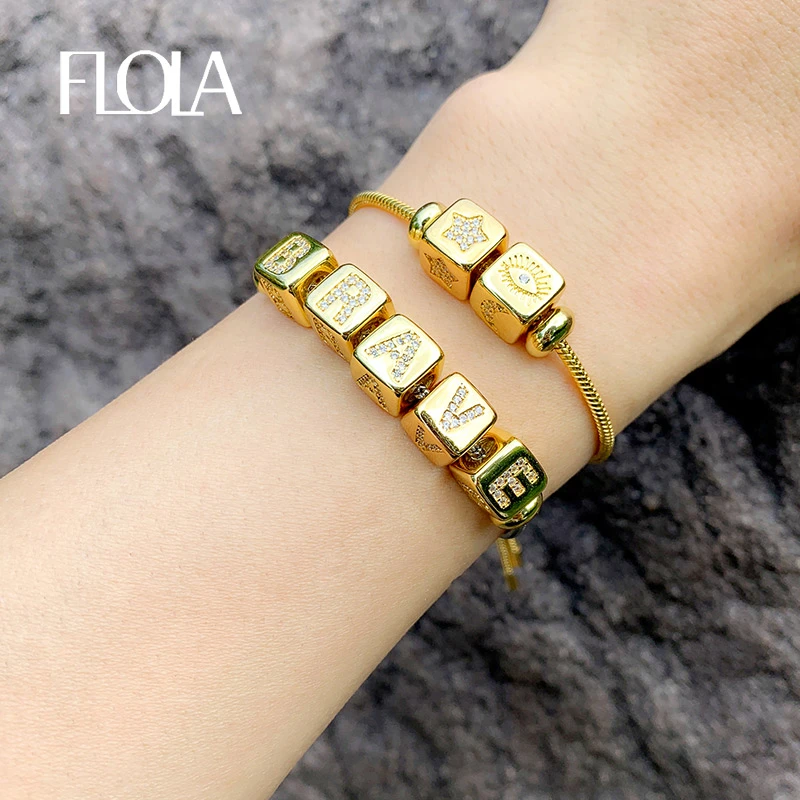 FLOLA Gold Filled Initial Letter Bracelets with Charms Zirconia 26 Alphabet Star Evil Eye Bracelet  DIY Jewelry Wholesale brtc31