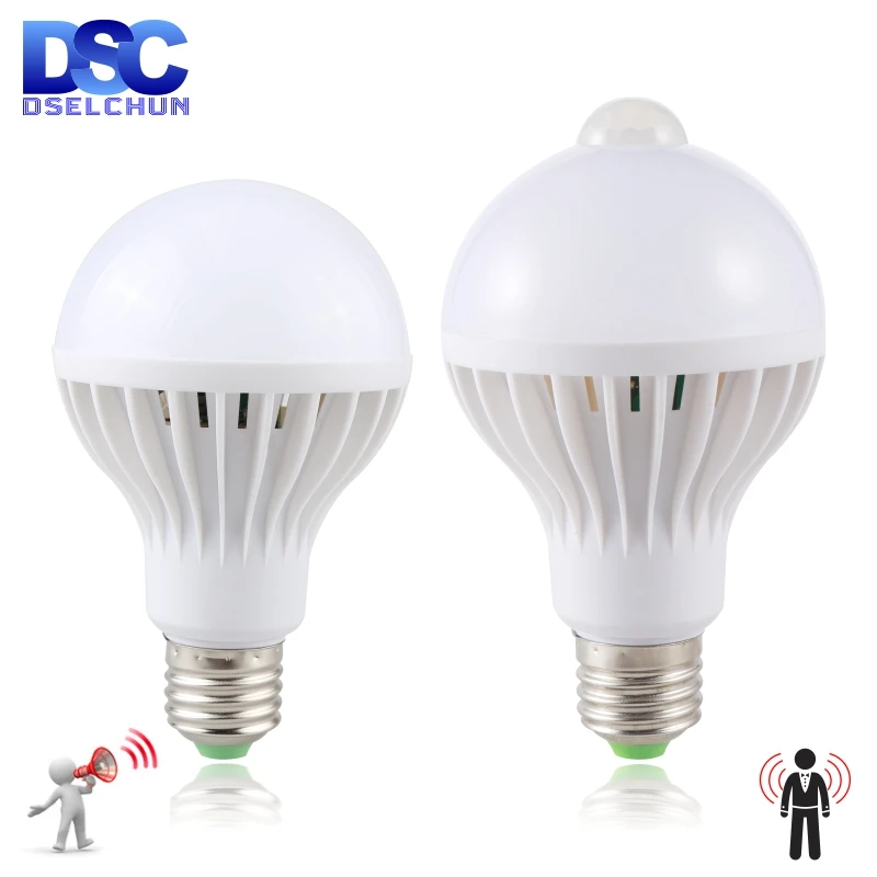 2pcs Led Bulb 3W 5W 7W 9W PIR Motion Sensor Lamp AC 220V Auto Smart Led PIR Infrared Body Sound Light E27 Motion Sensor Light